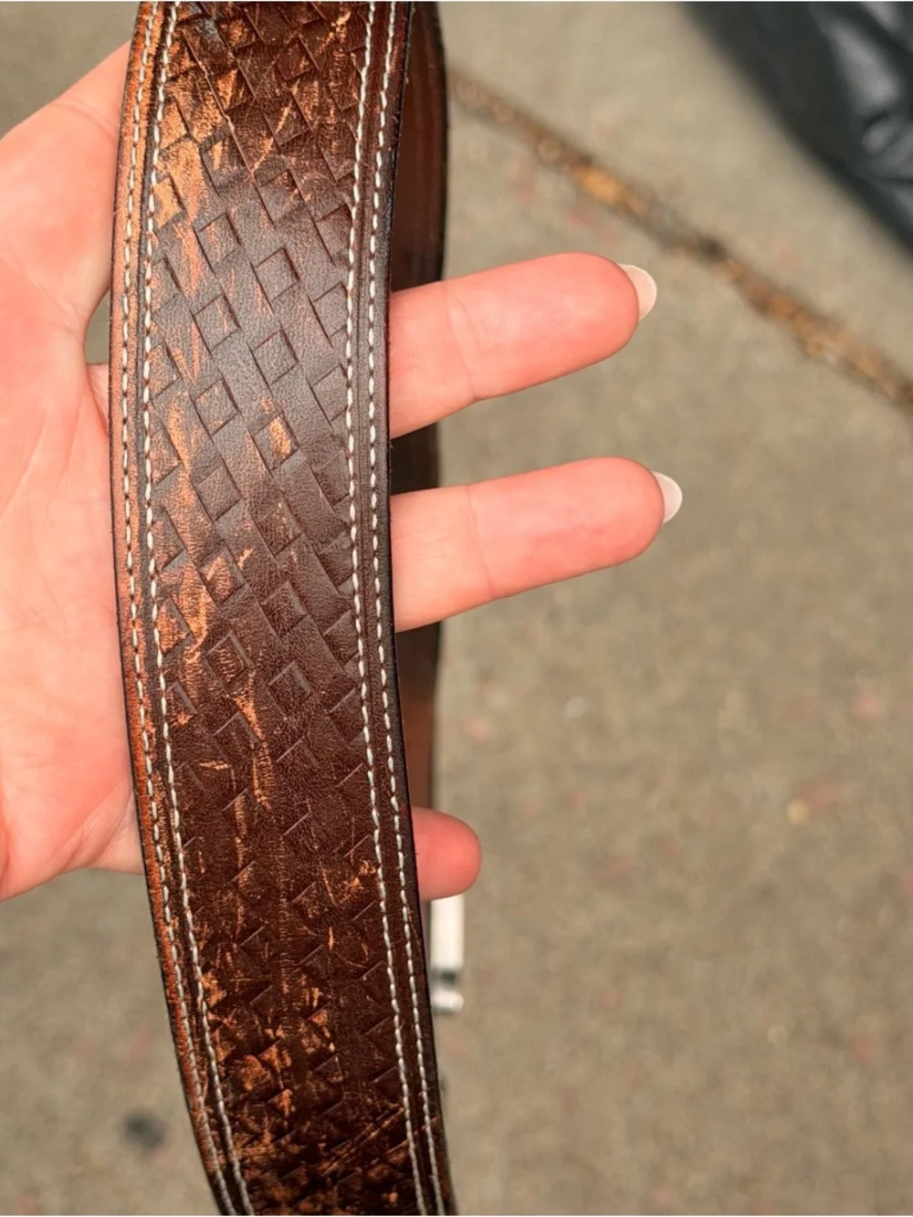 Carhartt Brown Textured Leather Belt with Silver Buckle Size 42